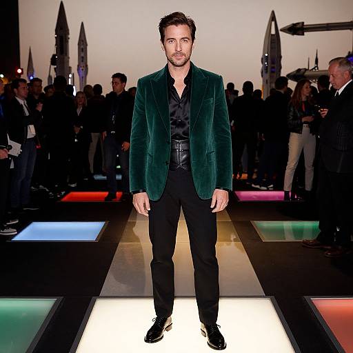Man in Emerald Velvet Blazer at Space Launch