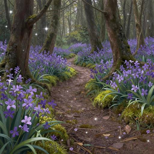 Dreamy Violet Forest Path Illustration