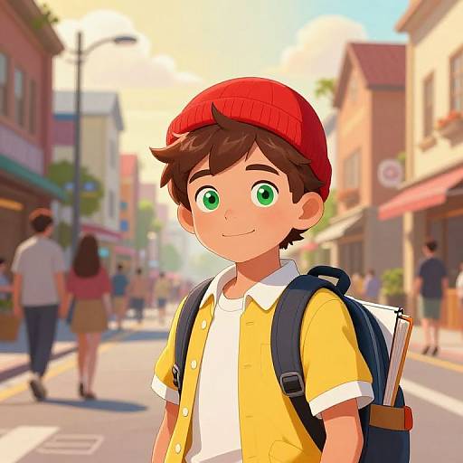 Confident Boy in Vibrant Cityscape