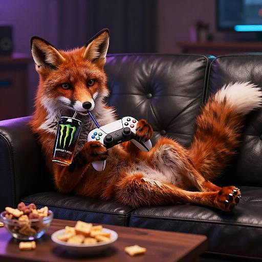 Gamer Fox Relaxing on Sofa