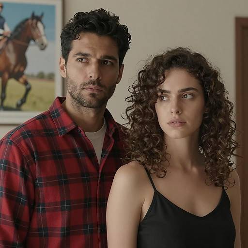 Couple Posing Indoors with Serious Expressions