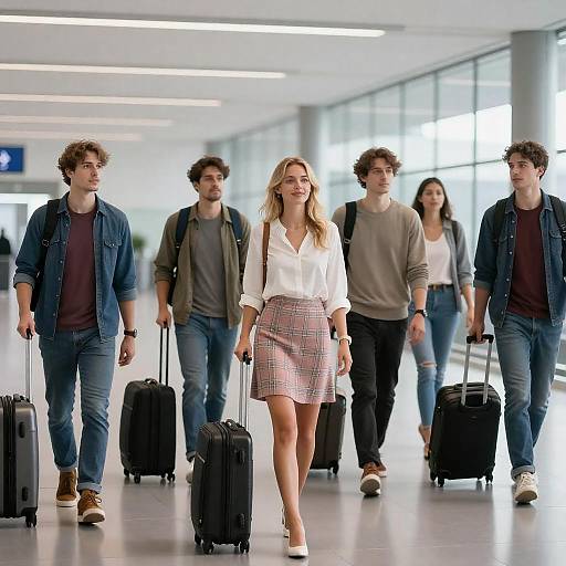 Traveling Group in Modern Airport Terminal