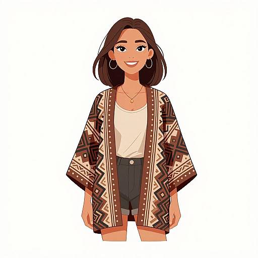 Bohemian Woman in Geometric Kimono