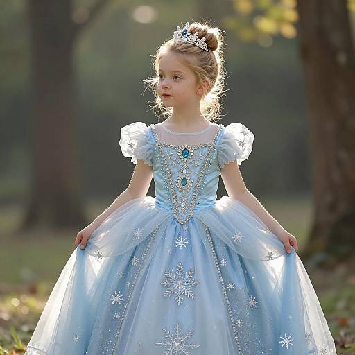 Young Girl in Blue Princess Gown with Tiara