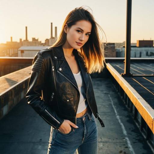 Fashion Model with Textured Straight Hair on Rooftop