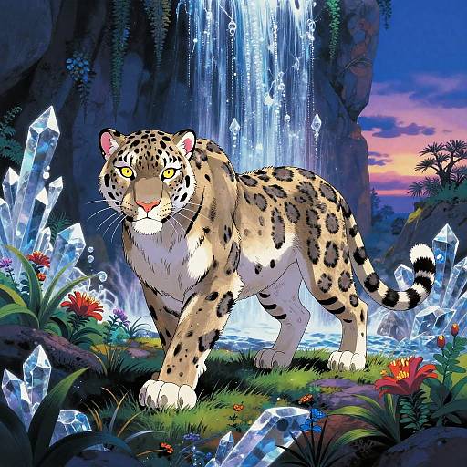 Regal Snow Leopard in Crystalline Cavern