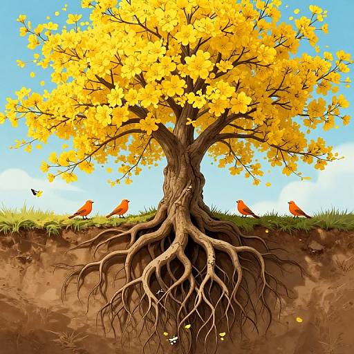 Surreal Inverted Tree with Blossoms