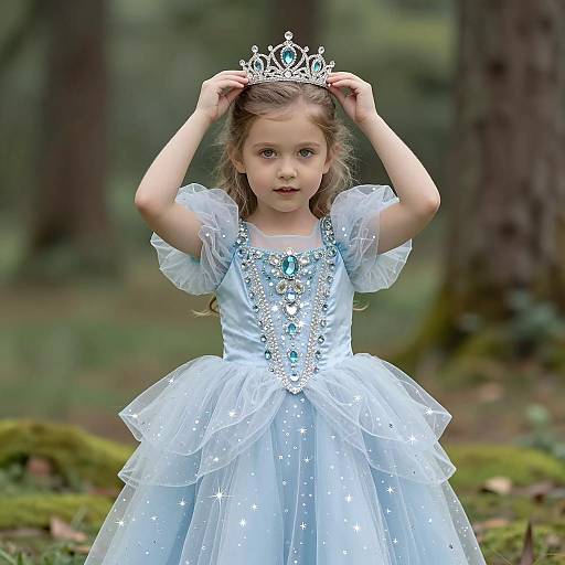 Little Girl in Blue Princess Dress with Tiara