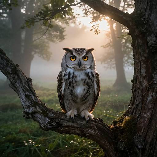Majestic Owl in Misty Forest Dawn