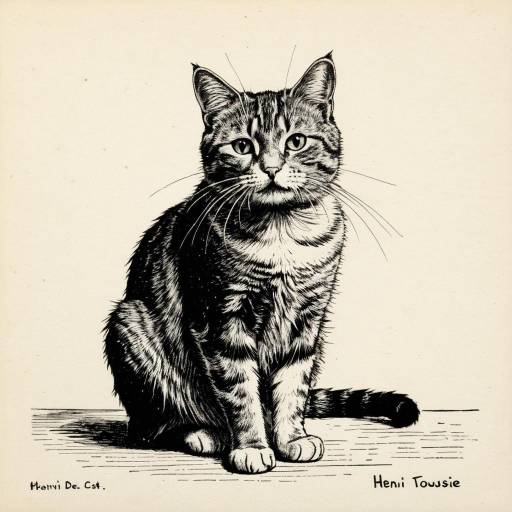 Charming Engraving of a Happy Cat