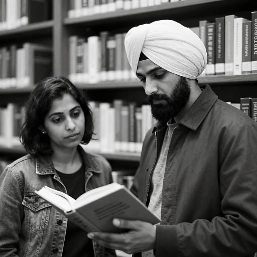 Bearded Man and Woman in Library