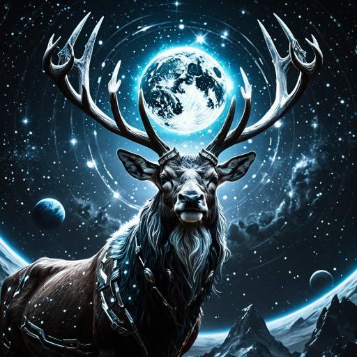 Celestial Stag Holding Planet in Space