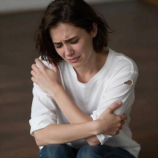 Distressed Woman Kneeling in Pain