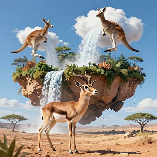 Surreal Desert Antelope and Floating Island