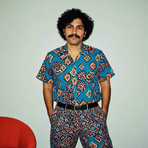 Man in Colorful Patterned Outfit with Mustache