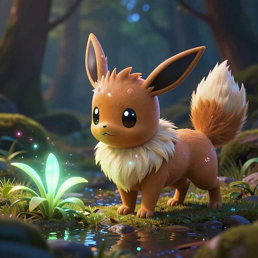 Chibi Feral Eevee in Bioluminescent Grove