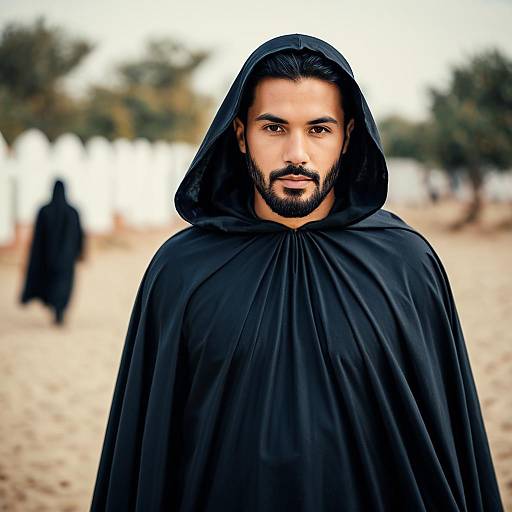 Arab Man in Black Halloween Cape