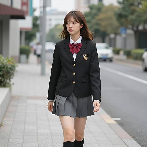 Asian School Girl in Stylish Uniform