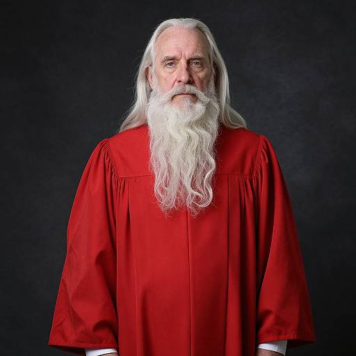 Elderly Scholar in Vibrant Red Robe
