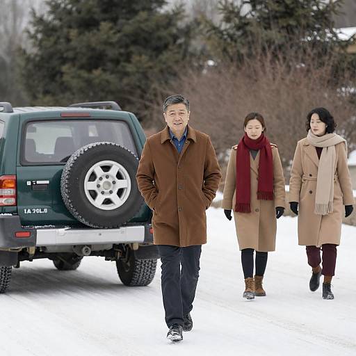 Smiling Man on Snowy Roadside Walk