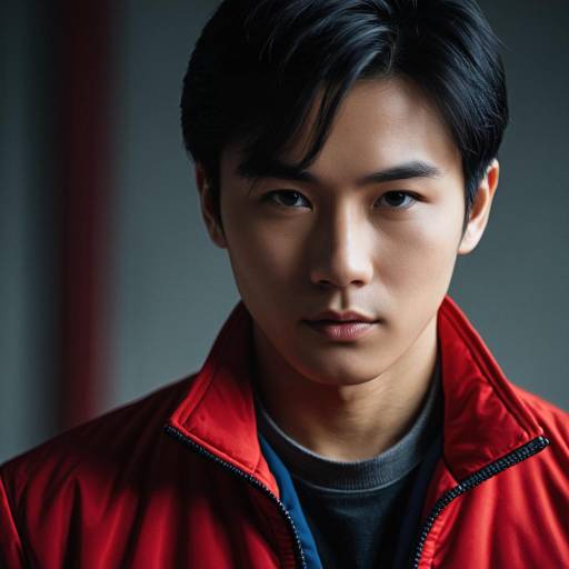 Portrait of Young Asian Man in Red Jacket