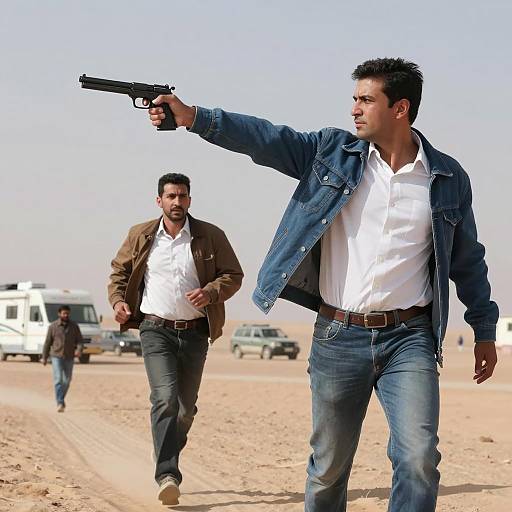 Intense Action Scene in Desert Landscape