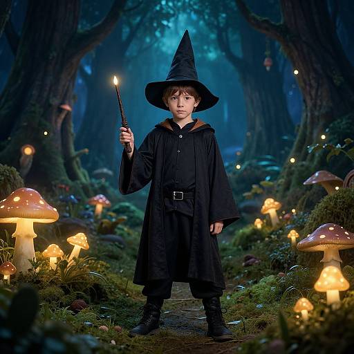 Boy Wizard in Enchanted Forest
