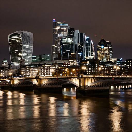 London Night Skyline Reflection