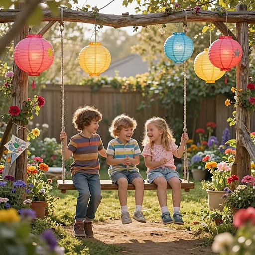 Joyful Kids in Sunlit Backyard