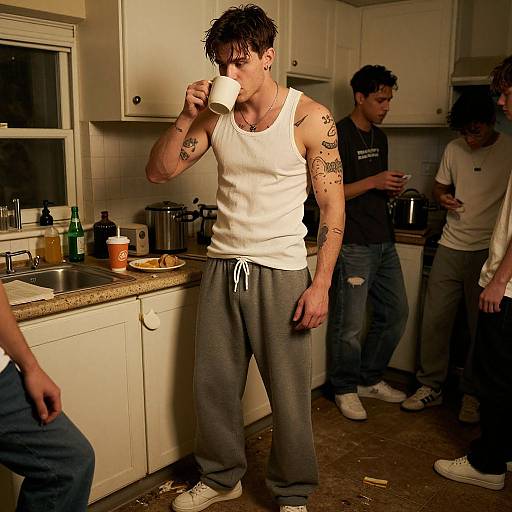 Muscular Man in Cozy Kitchen Scene