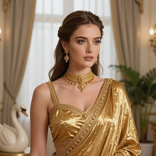 Elegant Gold Party Outfit Portrait