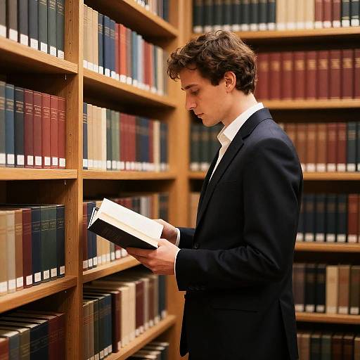 Focused Man in Library with Books