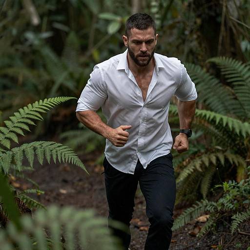 Determined Runner in Lush Jungle