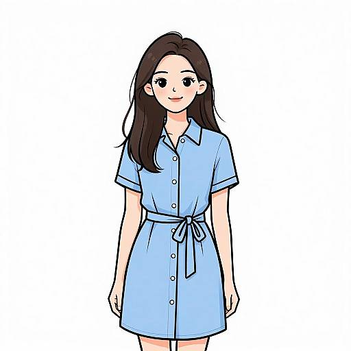 Smiling Woman in Blue Shirt Dress