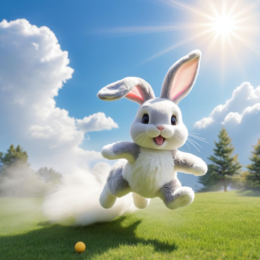 Playful Bunny Chasing Fluffy Cloud Toy