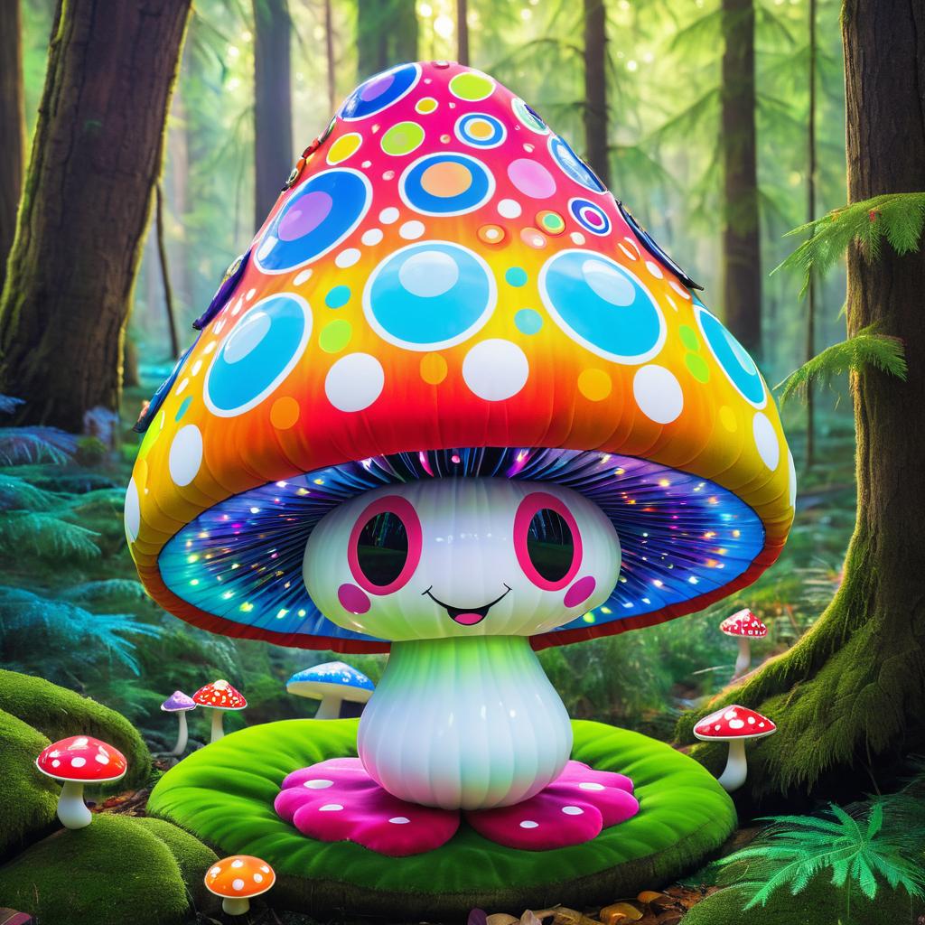 Whimsical Smiling Mushroom in Enchanted Forest