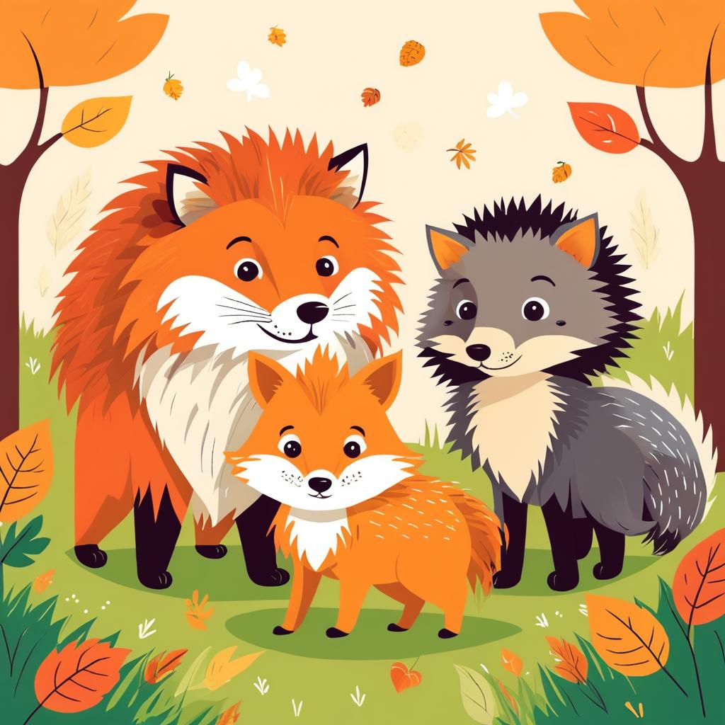 Whimsical Trio: Fox, Lion, and Hedgehog