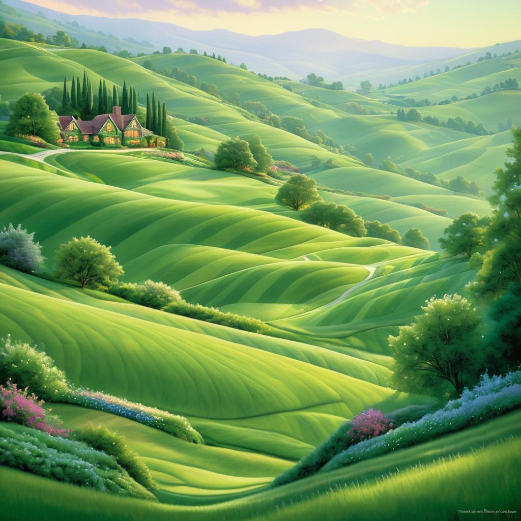 Serene Green Hills by Thomas Kinkade Style