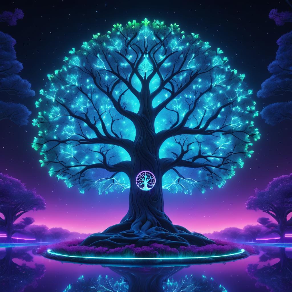 Surreal Neon Tree of Life Artwork