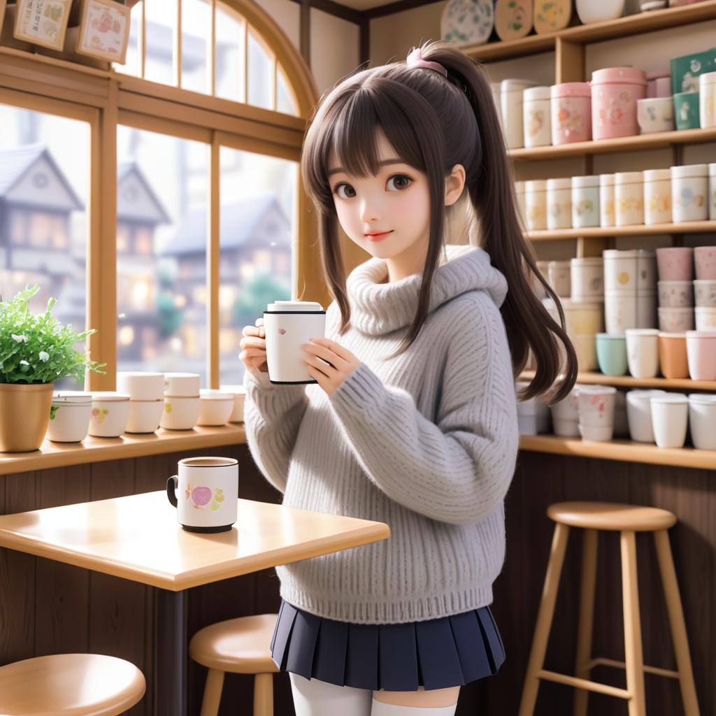 Quaint Café Scene: Shy College Girl