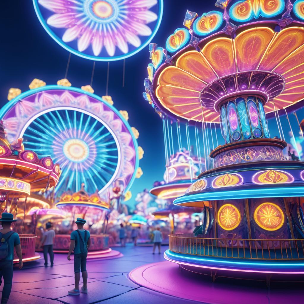 Vibrant Electric Opal Amusement Park Scene