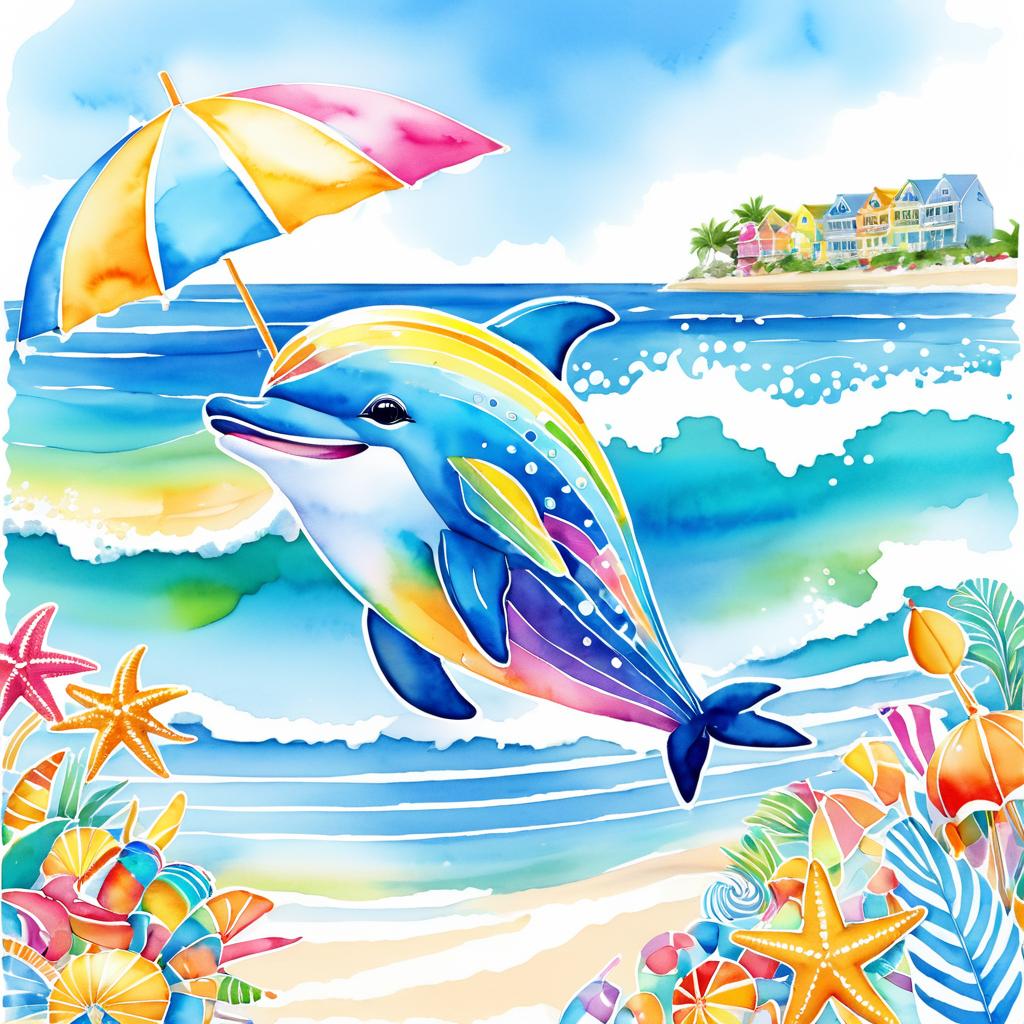 Joyful Dolphin in a Sunny Seaside Village