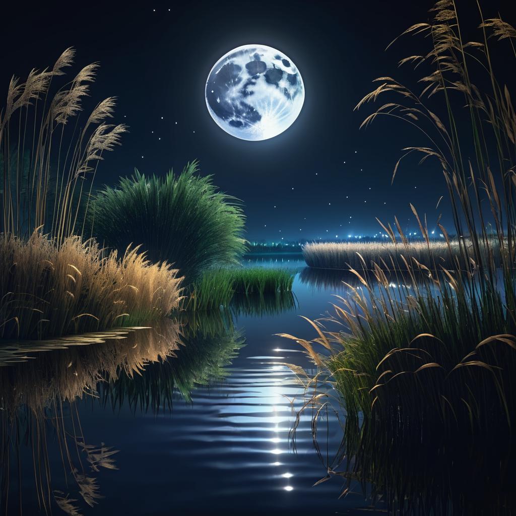 Serene Moonlit Riverside Landscape in 8K