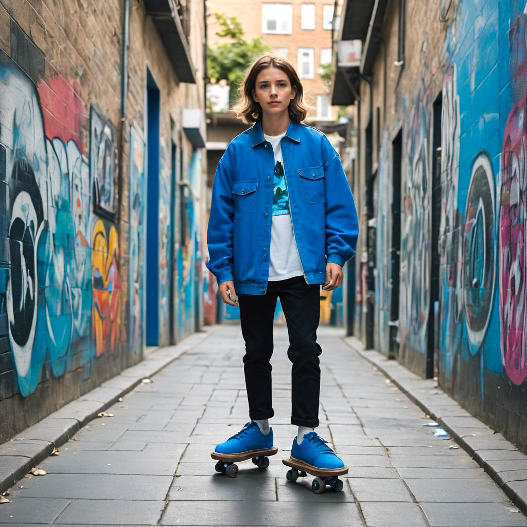 Young Skateboarder in Vibrant Alleyway