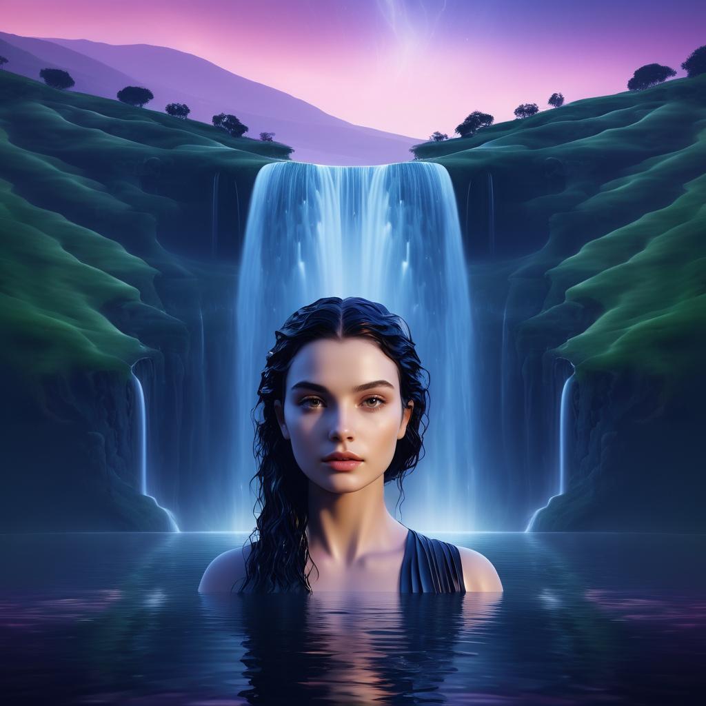 Surreal Portrait with Waterfall Background