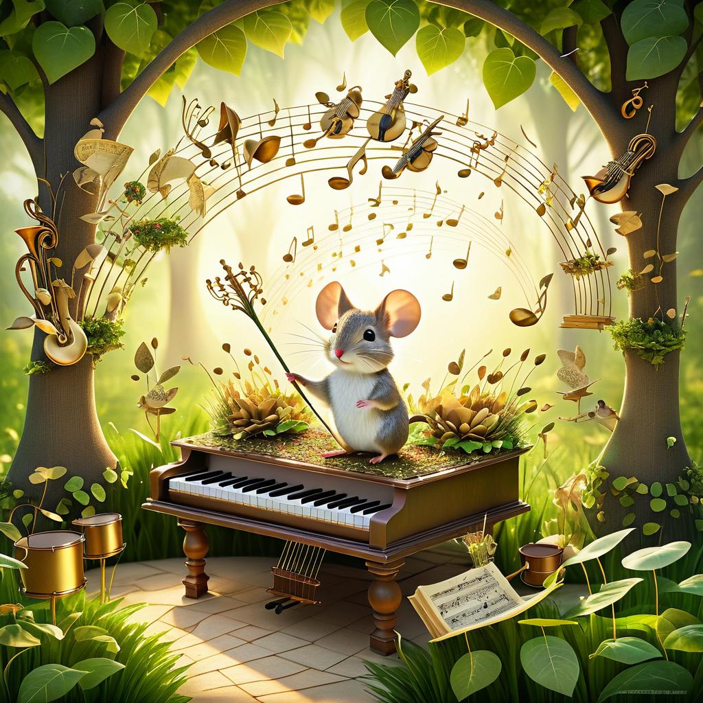 Whimsical Mouse Conductor in a Garden