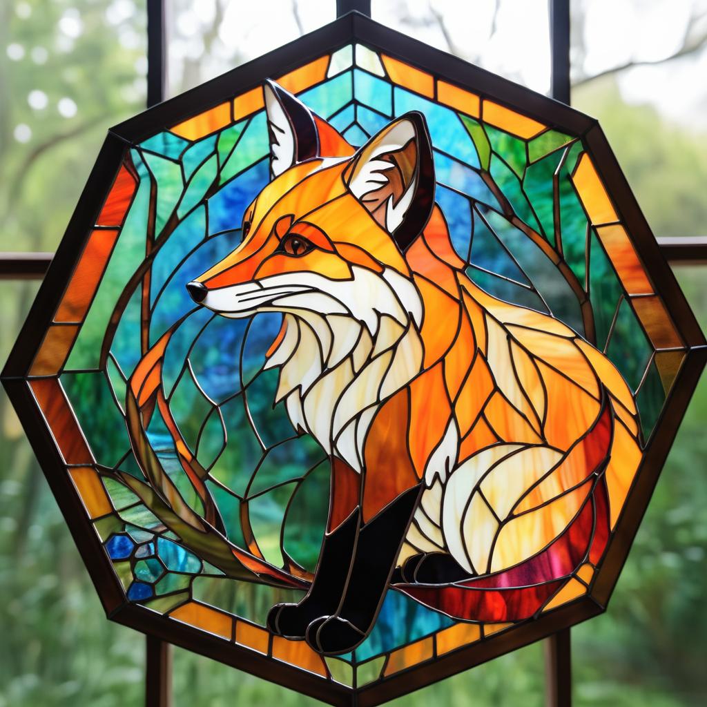 Curious Fox in Vibrant Stained Glass Style