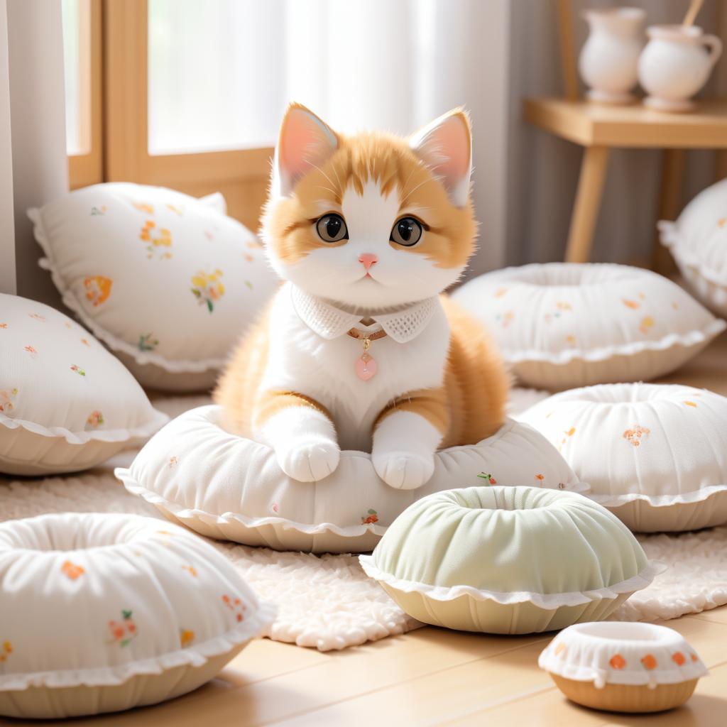 Cozy Kitten Surrounded by Pillows