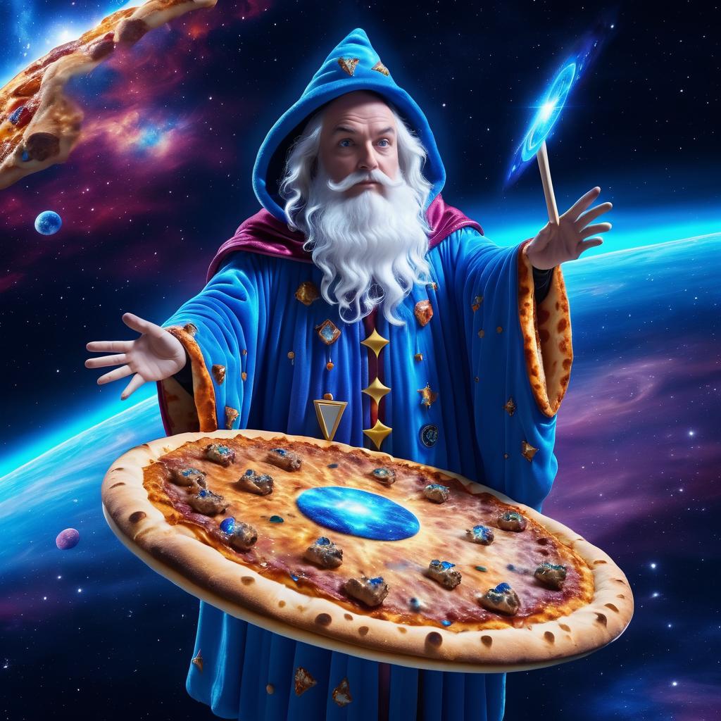 Whimsical Pizza Wizard in Outer Space