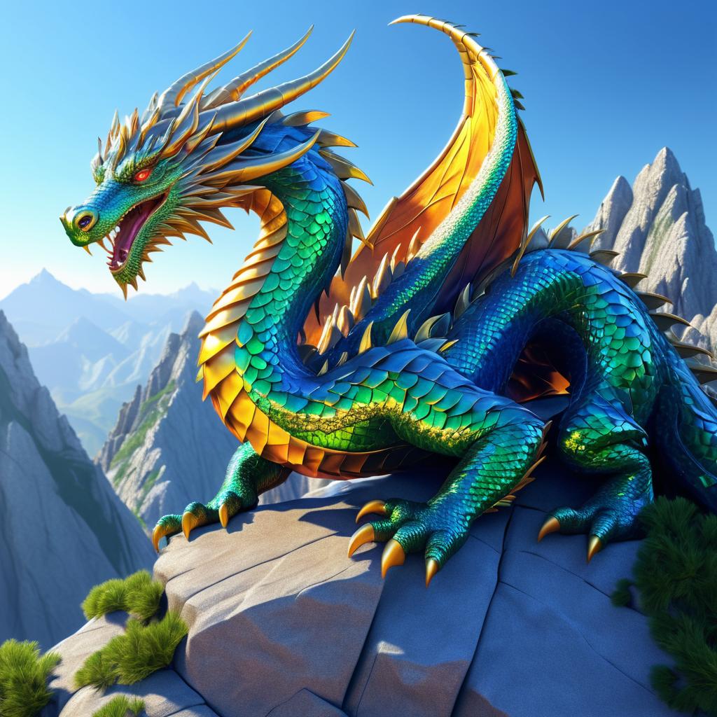 Majestic 3D Dragon Drawing in Mountains